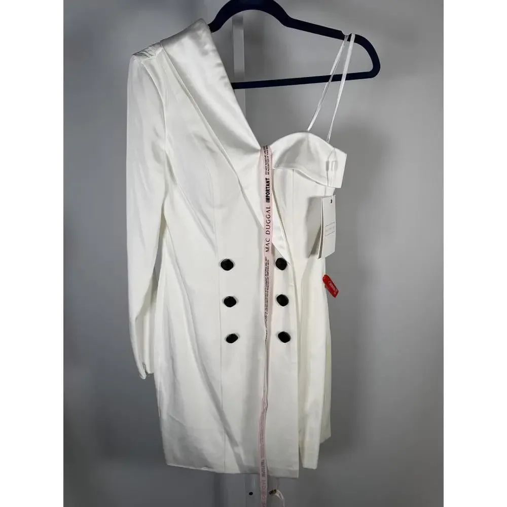 Mac Duggal One Sleeve Tuxedo Dress White Size 2 NWT - Picture 4 of 11